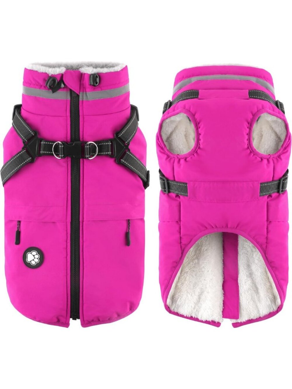 Waterproof Dog Fleece Jacket with Harness, Zipper Closure, Cozy Pet Coat